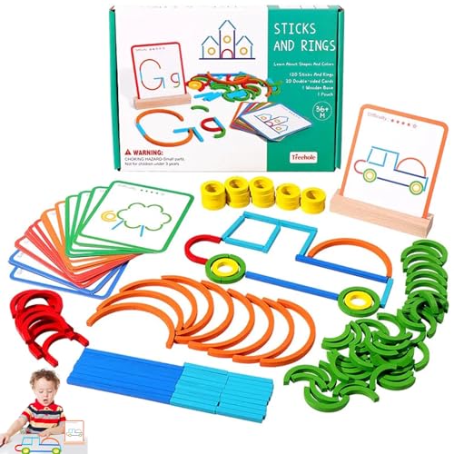 Jastown Kreatives Holzpuzzle St?cke & Ringe,formanpassungsspiel,Montessori Spielzeug ab 3 4 5 6 Jahre,Tangram Kinder,konzentrationsspiele lernspiele ab 4 5 6 Jahre,steckspiel holzpuzzle Kinder von Jastown