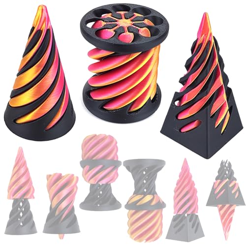 Jastown Spiral Cone Fidget Toy (3Pcs) ,The Impossible Cone - Die Unmögliche Spiralkegel Pyramide, 3D Spiralspielzeug für Stressabbau, Spiral 3D Cone Decompression Toy für Erwachsene und Kinder von Jastown