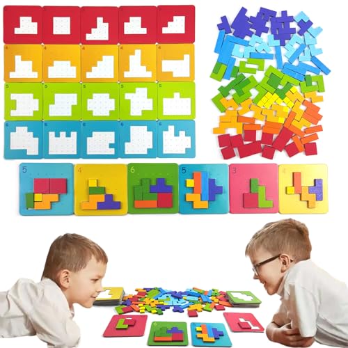 Jastown Tetris Duell Spiel,Holzpuzzle Tetris Tangramm,Konzentrationsspiele Für Kinder ab 4 5 6,Block Puzzle Montessori Spiel 4 5 6 Jahre,Intelligenz Puzzlespiel,Pädagogisches Spielzeug ab 4 von Jastown