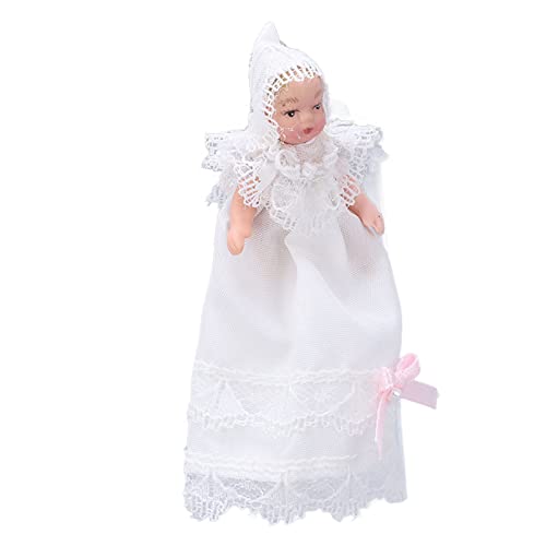 Jauarta Mini-Babypuppe aus Keramik, 1:12, Bewegliches, Biegbares Miniatur-Babypuppenmodell mit Kleid für Puppenhauszubehör von Jauarta