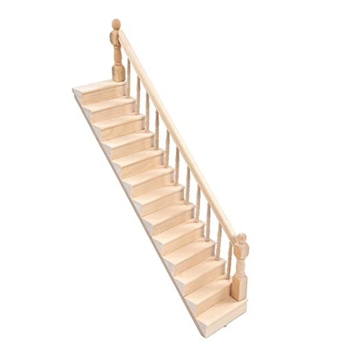 Jauarta Puppenhaus-Treppe, Glänzend, Abgerundete Ecken, Birkenmaterial, DIY, Vivd, Niedliche Miniatur-Treppe Im Maßstab 1:12 Zum Basteln (Rechte Armlehne) von Jauarta