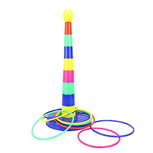 Jauarta Ringwurf-Kombi-Set, 1 Set Säulen, 8 Sets Ringe, Ringwurfspiel, Spielzeug für Kinder und Erwachsene, Geburtstagsfeier, Werfen, Hinterhofspiele (Ringspielzeug) von Jauarta