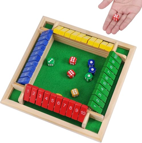 Würfelspiel Holz, Bildungs Shut The Box 4 Spieler, Hochwertig Holz WüRfelspiel Spiele, Bunt Tabletop Taktikspiel mit 8 Würfel, Mathe Klappbrett Spiel für Familie von Jauarta