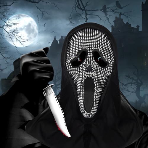 Jayky Horror Maske,Halloween Masken Scream Maske Scary Mask Ghost Maske Halloween Schreiendes Gespenst Geistermaske mit Diamanten Geist Scream Mask,für Halloween Themenpartys von Jayky