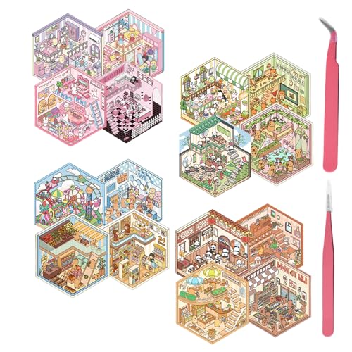 JazRvr 18 Stück 3D Sticker, 3D Sticker Scene, Kreative DIY-Szenen für Erwachsene und Kinder, 17,7 x 12 cm, Sticker Book für Dekoration und Spiel JazRvr 18 Stück 3D Sticker, 3D Sticker Scene, Kreative DIY-Szenen für Erwachsene und Kinder, 17,7 x 12 cm, Sticker Book für Dekoration und Spiel von JazRvr