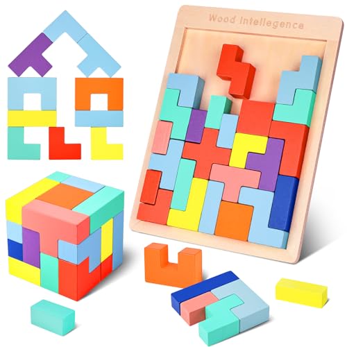 3D Puzzle Tetris Spiel Kinder, Montessori Spielzeug，30 Stück Intelligenz Bunte Bausteine, Lernspielzeug Geschenk für ab 3 4 5 Jahre Jungen Mädchen von Jazlyvex