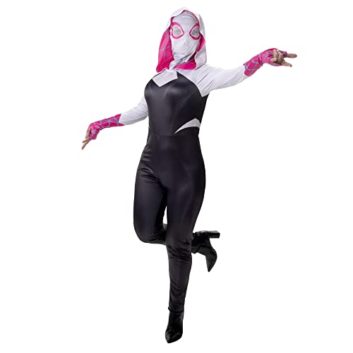 Marvel Spider-Gwen Offizielles Halloween-Kostüm für Erwachsene, hochwertiger Overall mit Kapuze und Stoffmaske zum Überziehen, Größe M von Jazwares Costume Play