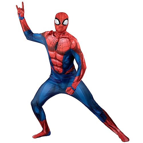 Marvel Spider-Man Halloween-Kostüm, offizielles Halloween-Kostüm für Erwachsene, dehnbares Spandex, verdeckte Reißverschlüsse und Handgelenksschlitze, Größe XL von Jazwares Costume Play