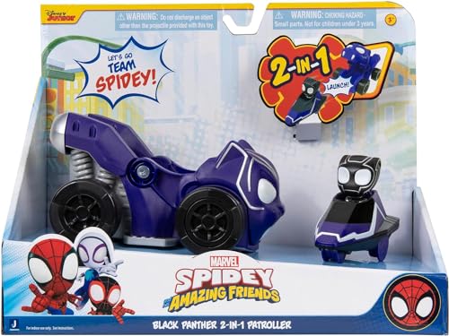 Marvel Spidey and His Amazing Friends Jump Attack Vehicle (Black Panther) - Jump Attack 2-in-1 Vehicle with Black Panther - Toys Featuring Your Friendly Neighborhood Spideys von Marvel