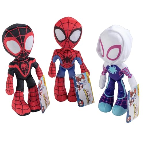 Marvel Spidey & His Amazing Friends Plüschfiguren, 20,3 cm, 3er-Pack – Spider-Man, Miles Morales & Gwen Stacy Ghost – Offiziell lizenziert – Stofftier-Spielzeugfiguren – Spider-Verse-Geschenk für von Jazwares