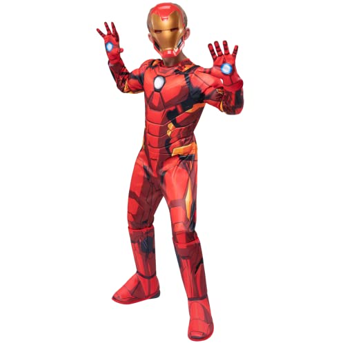 Marvel's Iron Man Deluxe Jugendkostüm – Deluxe-Overall mit bedrucktem Design und Polyfill-Füllung plus 3D-geformter Kopfbedeckung und Handschuhe von Jazwares