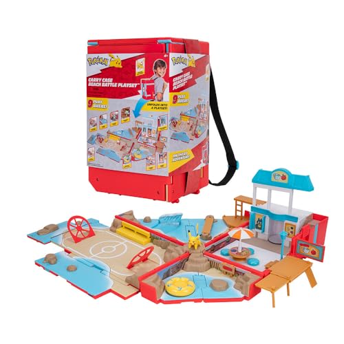 Pokémon PKW3424 - Tragbares Spielset - Strand-Arena, offizielle zusammenklappbare Spielwelt mit Pikachu, ab 4 Jahren von Jazwares