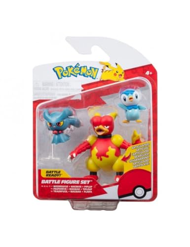 Pokémon PKW3604 - Battle Figure Set - Plinfa, Traunfugil, Magmar, offizielles Pokémon Figuren Set von Jazwares