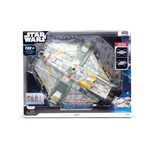 Star Wars Micro Galaxy Squadron Ghost Series 3-15 Zoll Fahrzeug mit bewegungsaktivierten Lichtern, Geräuschen und 4 Mikro-Figuren von Jazwares