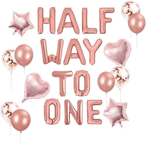 JeVenis 15 PCS Halber Weg zu einem Banner Half Way To One Rose Gold Luftballons Dekorationen 1/2 Geburtstag Dekorationen von JeVenis