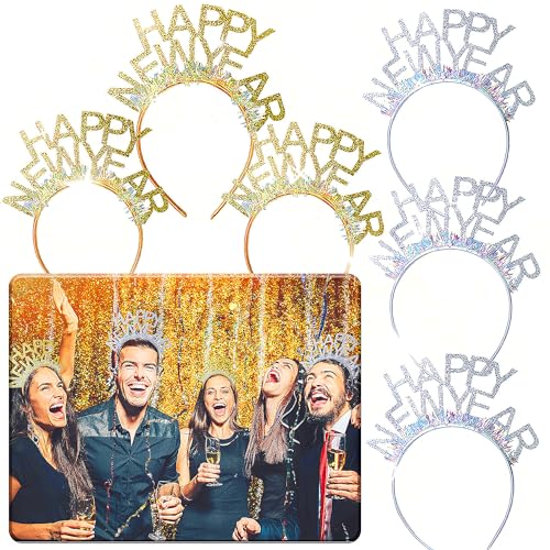 JeVenis 6 PCS Happy New Year Party Zubehör 2025 Foto Booth Requisiten Glückliches neues Jahr Hut Frohes neues Jahr Stirnband Silvester Party Hut Silvester Party Zubehör Foto Booth Requisite von JeVenis