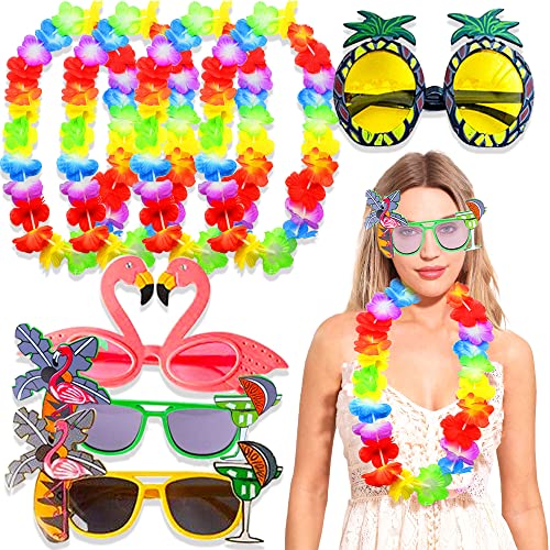 JeVenis 8 PCS Hawaiian Fancy Dress Moana Costume Adulto Gafas de sol Moana Aloha Collar Guirnalda Gafas Luau Hawaii Costume Tropical Luau Beach Party Supplies von JeVenis