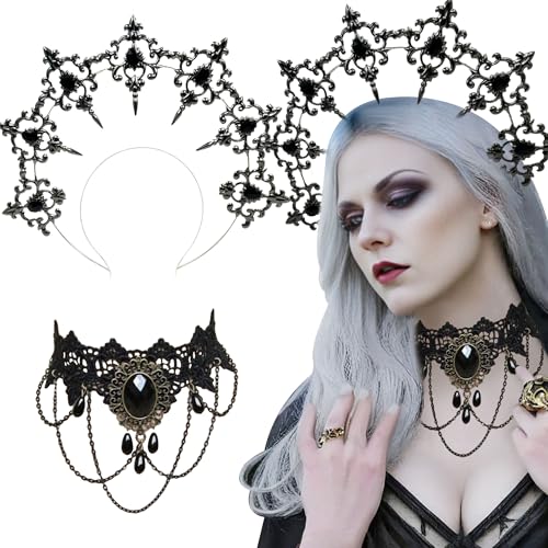 JeVenis Barock Stirnband Gothic Halo Krone Sterne Göttin Tiara Krone für Frauen Boho Hochzeit Kopfbedeckung Halloween Kostüm von JeVenis