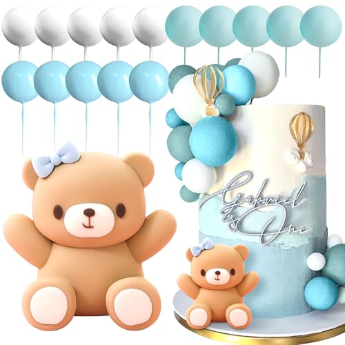 JeVenis Blauer Bär Tortendeko Blau Gold Kugeln Cake Topper Bären Kuchen Kuchendeko Baby Shower Geburtstag Kuchendeko von JeVenis