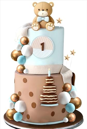 JeVenis Blauer Bär Tortendeko Blau Gold Kugeln Cake Topper Bären Tortendeko Baby Shower Geburtstag Kuchen Dekoration von JeVenis