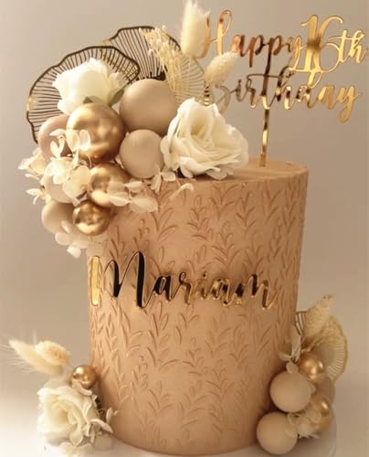 JeVenis Boho Champagner Tortendeko Gold Kugeln Tortendeko Gold Palmblätter Cake Topper Böhmische Weißgoldkugel für Hochzeit Geburtstag Jubiläum von JeVenis