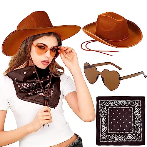 JeVenis Braun Cowboy Hut Damen Partybrille Accessoires Cowgirl Hut Cowboy Hut für Erwachsene Rodeo Reiter Wilder Westen Kostü Karneval Mottoparty von JeVenis