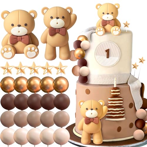 JeVenis Braun Teddybär Tortendeko Tortendeko Taufe Junge Tortendeko Mädchen 1 Jahr Braun Tortendeko Teddybär Kuchen Dekoration für Hochzeit Babyshower Geburtstag Party von JeVenis