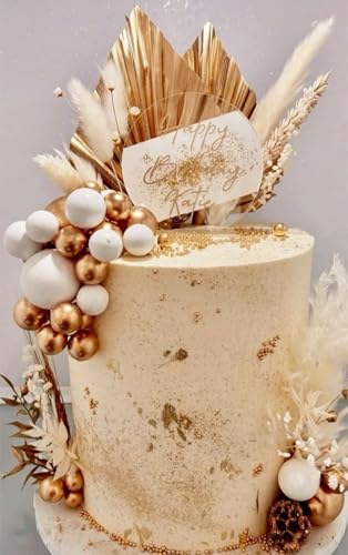 JeVenis Champagner Tortendeko Gold Kugeln Tortendeko Gold Palmblätter Cake Topper Böhmische Weißgoldkugel für Hochzeit Geburtstag Jubiläum von JeVenis