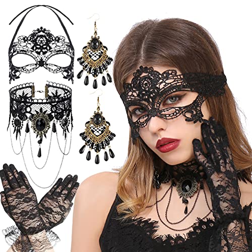 JeVenis Choker Halsband Halskette Set Schwarz Stretch Classic Gothic Quasten Tattoo Spitze Choker Halsketten Ketten für Damen Mädche von JeVenis