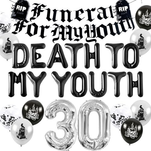 JeVenis Death To My Youth 30 Geburtstag Dekoration Gothic 30 Geburtstag Emo Geburtstagsparty Banner dreißigste goth dreißig flirty und blühende Dekoration von JeVenis