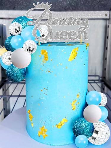 JeVenis Discokugel Cake Topper Dancing Queen Cake Topper 80er Jahre Kuchen Dekorationen Silber Kuchen Kugeln Silber Kuchen Dekorationen Discokugel Kuchen Topper von JeVenis