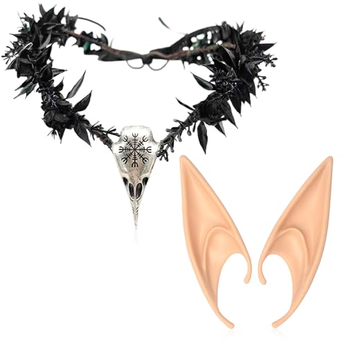 JeVenis Dunklen bösen Renaissance Elf Kopfschmuck Elfenohren Elfenkrone Tiara Fee Kopfbedeckungen Elfenkopf Fee Elfenkopfschmuck Kreisel Kopfbedeckung für Fantasy Party von JeVenis