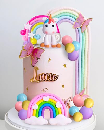 JeVenis Einhorn Tortendekoration einhorn geburtstag dekoration Regenbogen Tortenaufleger Regenbogen Einhorn Geburtstagsdekoration einhorn regenbogen tortendekoration Geburtstagstorte Topper von JeVenis