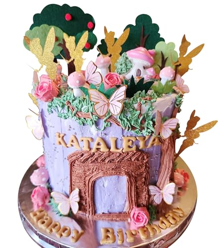 JeVenis Fee Blumen Pilz Kuchen Dekoration Kuchen Topper Fairy Tortendeko Elfen Feen Geburtstag Kuchen Cupcake für Kindergeburtstag Party Dekoration von JeVenis