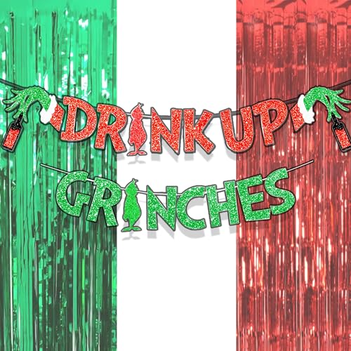 JeVenis Glitzernde Drink Up Grinches Banner Weihnachtsdekorationen Banner Grinches Weihnachtsfeier Dekorationen Weihnachten Party Dekorationen Erwachsene Freunde Weihnachten Party Dekorationen von JeVenis