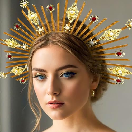 JeVenis Gold Halo Crown Krone Schwarz Gothic Halo Krone Halo Haarreif Sonne Sonne Haarreif Kostüm Damen Sonne Halo Haarreif Gothic Accessoires von JeVenis