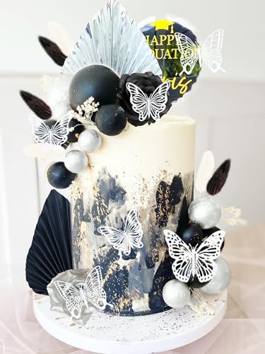 JeVenis Gothic Kuchendekoration schwarze Rose Tortenaufsatz Goth Schmetterling Palmenblätter Punk Kuchendekoration für Hochzeit Brautparty von JeVenis