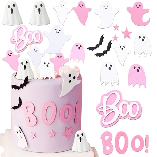 JeVenis Gruseliger Boo-Kuchenaufsatz, rosa Halloween-Dekoration, rosa Halloween-Cupcake-Topper, rosa Halloween-Partyzubehör, kleiner Boo Geist, Kuchendekoration von JeVenis