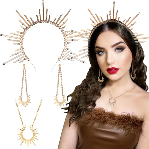 JeVenis Halo-Krone, Barock-Kostüm, Kopfbedeckung, Sonnengöttin, Diadem und Krone, Sonnenschliff, Stirnband, Cosplay, Hochzeit, Festival, Kopfschmuck, 4 Stück von JeVenis