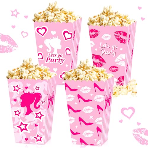 JeVenis 12PCS Hot Pink Gril Party Favors Popcorn Box Taschen Geschenktüten Hot Pink Grill Geburtstag Dekoration von JeVenis