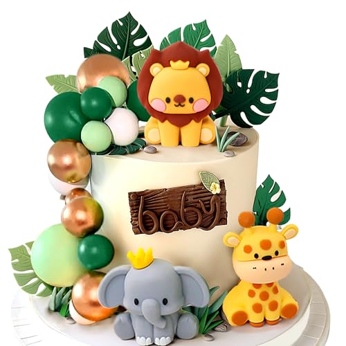 JeVenis Sage Green Tortendeko Tiere Kuchendeko Geburtstag Dschungel Geburtstag Deko Dschungel Themed Tortendeko für Birthday Party Kinder Mädchen BabyShower von JeVenis