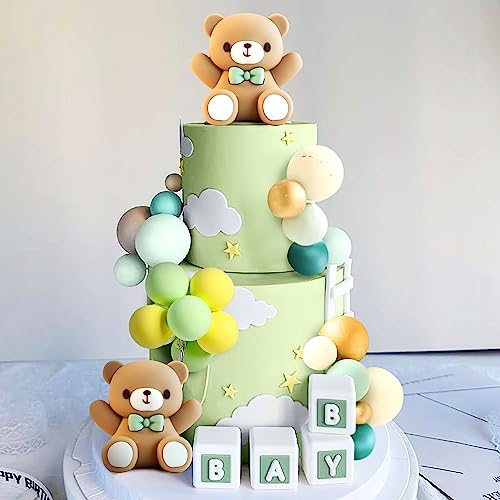 JeVenis Luxury Sage Green Baby Dusche Kuchen Dekoration Teddybär Kuchen Topper Geschlecht Enthüllen Kuchen Dekoration Bär Baby Dusche Party Supplies Teddybär Dekoration von JeVenis