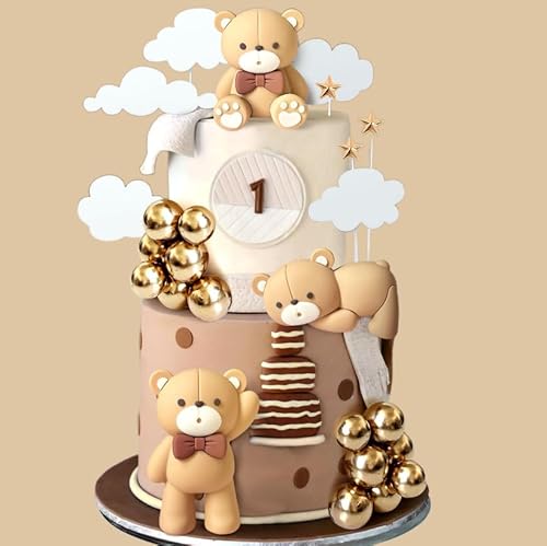 JeVenis Luxus Braun Bär Tortendeko Beige Braun Kugeln Cake Topper Boho Bären Tortendeko Baby Shower Geburtstag Kuchen Dekoration von JeVenis