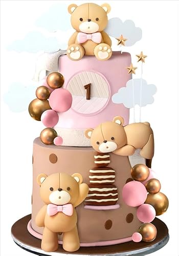 JeVenis Luxus Rosa Bär Tortendeko Baby Bär Baby Shower Cake Topper Bären Zug Kuchen Dekoration Baby Shower Geburtstag Kuchen Dekoration von JeVenis