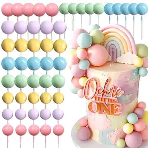 JeVenis Macarone Tortendeko Macaroon Regenbogen Ball Kuchen Toppers Pastell Farbe Kugeln Cupcake Toppers für Geburtstag Baby Dusche Hochzeit Party von JeVenis