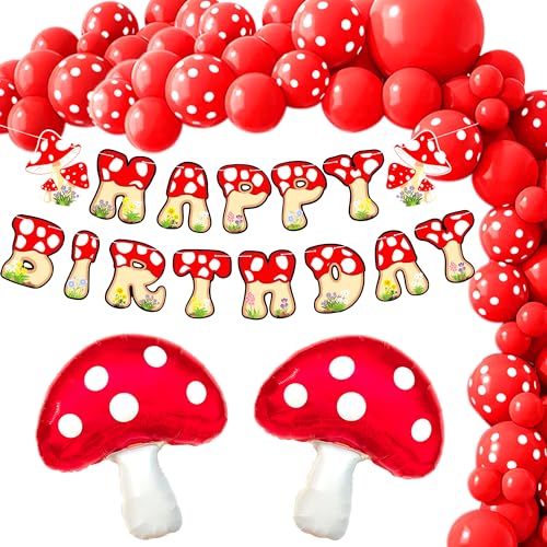 JeVenis Mushroom Birthday Decoration Mushroom Balloons Pilz Geburtstag Party Dekoration Pilz Ballon Garten Party Geburtstag Banner Fee Woodland Pilz Party Supplies Favors von JeVenis