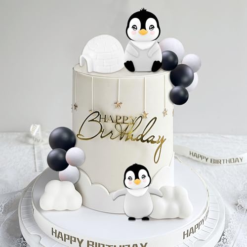 JeVenis Penguin Birthday Cake Pinguin Geburtstag Tortendeko Pinguin Party Kuchen Deko Polar Themed Geburtstagsparty Dekoration von JeVenis