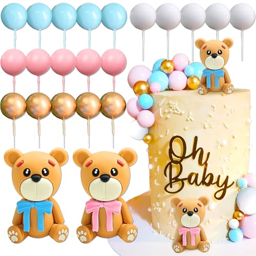 JeVenis Pink Blue Gender Reveal Cake Toppers Boy or Girl Cake Decorations Teddy Bear Cake Decoration Baby Shower Cake Decoration von JeVenis