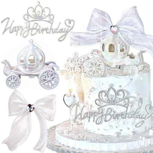 JeVenis Prinzessin Schloss Kuchen Topper Kutsche Wagen Kuchen Dekoration für Mädchen Kinder alles Gute zum Geburtstag Party Dekorationen Prinzessin Baby Shower Supplies von JeVenis