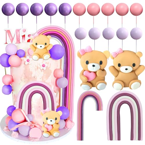 JeVenis Purple Rosa Regenbogen Baby Dusche Kuchen Dekoration Teddybär Kuchen Topper Geschlecht Enthüllen Kuchen Dekoration Bär Baby Dusche Party Supplies Teddybär Dekoration von JeVenis